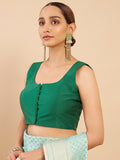 Women's Solid Silk Sleeveless Blouse Square Neck Festive Ethnic Wear