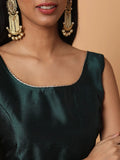 Green Sleeveless Square Neck Readymade Saree Blouse with Silver Lace