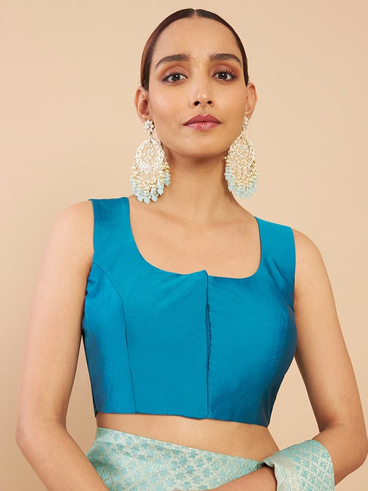 Women's Solid Silk Sleeveless Blouse Square Neck Festive Ethnic Wear