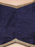 Navy Blue Embellished V-Neck Readymade Saree Blouse (Short Sleeve)