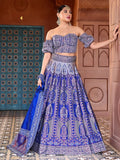 Royal Blue Ajrakh Print Lehenga Set with Sweetheart Neck Blouse