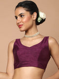 Purple V-Neck Sleeveless Readymade Saree Blouse in Silk Blend