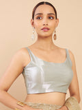 Women's Solid Silk Sleeveless Blouse Top Scoop Neck Ethnic & Party Wear for Saree, Lehenga, Skirt