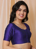 Purple Boat Neck Elbow Sleeve Readymade Saree Blouse in Silk Blend
