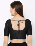 Black Scoop Neck Elbow Sleeve Readymade Saree Blouse