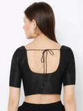 Black Scoop Neck Elbow Sleeve Readymade Saree Blouse