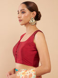 Women's Solid Silk Sleeveless Blouse Square Neck Festive Ethnic Wear