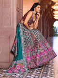 Teal & Magenta Heritage Print Lehenga Set