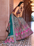 Teal & Magenta Heritage Print Lehenga Set