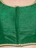 Green Gold-Trim Round Neck Readymade Saree Blouse (Short Sleeve)