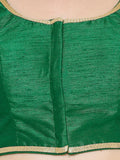 Green Gold-Trim Round Neck Readymade Saree Blouse (Short Sleeve)