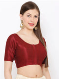 Maroon Scoop Neck Elbow Sleeve Readymade Saree Blouse