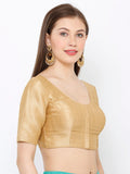 Beige Scoop Neck Elbow Sleeve Readymade Saree Blouse