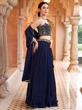 Elegant Navy Blue Georgette Lehenga with Embroidered Bustier & Dupatta