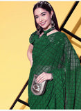Green Sequin Georgette Saree with Geometric Diamond Embroidery