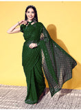 Green Sequin Georgette Saree with Geometric Diamond Embroidery