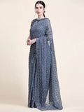Grey Sequin Georgette Saree with Geometric Diamond Embroidery
