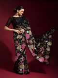 Gulabo Black Georgette Saree with Multicolor Thread & Sequin Floral Embroidery