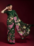 Gulabo Green Georgette Saree with Multicolor Thread & Sequin Floral Embroidery