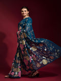 Gulabo Petrol Blue Georgette Saree with Multicolor Thread & Sequin Floral Embroidery