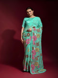 Gulabo Sky Blue Georgette Saree with Multicolor Thread & Sequin Floral Embroidery