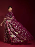 Gulabo Wine Georgette Saree with Multicolor Thread & Sequin Floral Embroidery