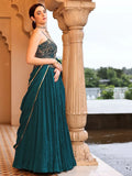 Teal Green Georgette Lehenga with Embroidered Bustier & Dupatta