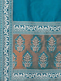 Teal Blue Ajrakh Print Lehenga Set with Puff Sleeve Blouse