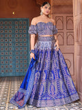 Royal Blue Ajrakh Print Lehenga Set with Sweetheart Neck Blouse