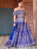 Royal Blue Ajrakh Print Lehenga Set with Sweetheart Neck Blouse