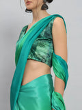 Emerald Green Satin Silk Saree for Evening & Festive Ready to Wear Saree