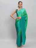 Emerald Green Satin Silk Saree for Evening & Festive Ready to Wear Saree