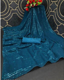 Midnight Noir Teal Blue Sequin Georgette Saree For Women