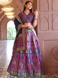 Elegant Pink Brocade Lehenga with Designer Blouse & Navy Dupatta