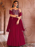 Elegant Red Georgette Lehenga with Embroidered Bustier & Dupatta