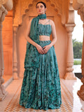 Inaya Teal Floral Printed Lehenga Set with Spaghetti Strap Blouse