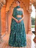 Inaya Teal Floral Printed Lehenga Set with Spaghetti Strap Blouse