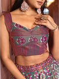 Teal & Magenta Heritage Print Lehenga Set