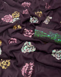 Wine Designer Georgette Saree with Heavy Sequin Floral Embroidery