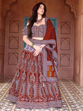 Rust & Lavender Ajrakh Print Lehenga Set with Puff Sleeve Blouse