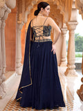 Elegant Navy Blue Georgette Lehenga with Embroidered Bustier & Dupatta
