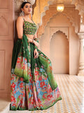 Viana Green Floral Lehenga Set with Embroidered Blouse & Dupatta