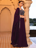 Royal Plum Georgette Lehenga Set with Embroidered Blouse