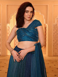 Teal Sapphire Pleated Lehenga Set