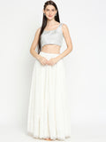 Silver Square Neck Sleeveless Readymade Saree Blouse