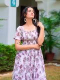 Lavender Floral Smocked Midi Dress with Ruffle Hem – Blossom Belle Edition