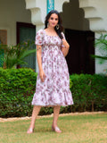 Lavender Floral Smocked Midi Dress with Ruffle Hem – Blossom Belle Edition