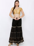 Gold-Trim Round Neck Readymade Saree Blouse (Short Sleeve)