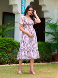 Lavender Floral Smocked Midi Dress with Ruffle Hem – Blossom Belle Edition