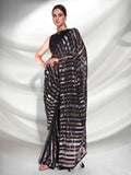 Black Sequin Striped Party Wear Saree Glamorous Evening Look